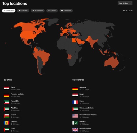 Top locations world map — SoundCloud analytics